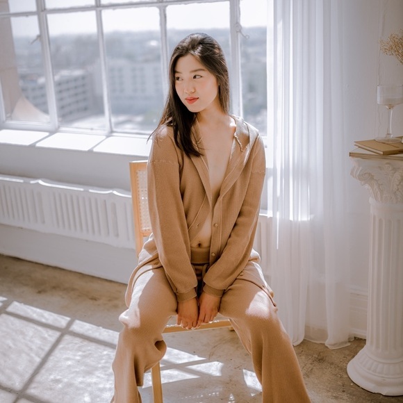 The Good Alma Women’s Waffle Tan Cardigan Duster XS Loungewear Beach Leisure Top - Picture 2 of 10